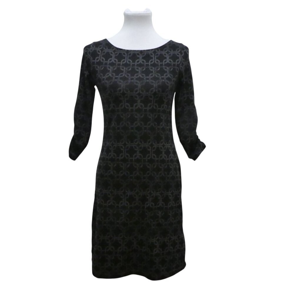 Soybu Black Gray Chain Pattern Ruched Sleeve Stretch Athleisure Dress Womens Med